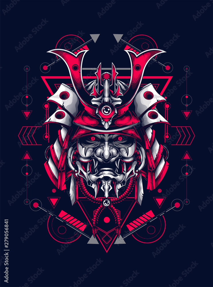 samurai head logo illustration with sacred geometry pattern as the background for any digital or apparel stuff samurai head logo illustration with sacred geometry pattern as the background for any digital or apparel stuff