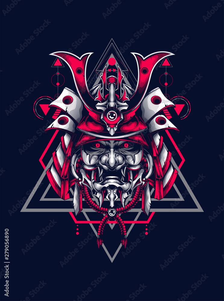 samurai head logo illustration with sacred geometry pattern as the background for any digital or apparel stuff samurai head logo illustration with sacred geometry pattern as the background for any digital or apparel stuff