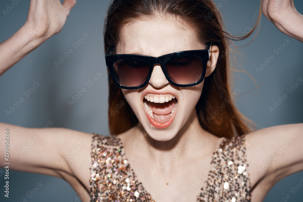 portrait of young woman in sun glasses portrait of young woman in sun glasses