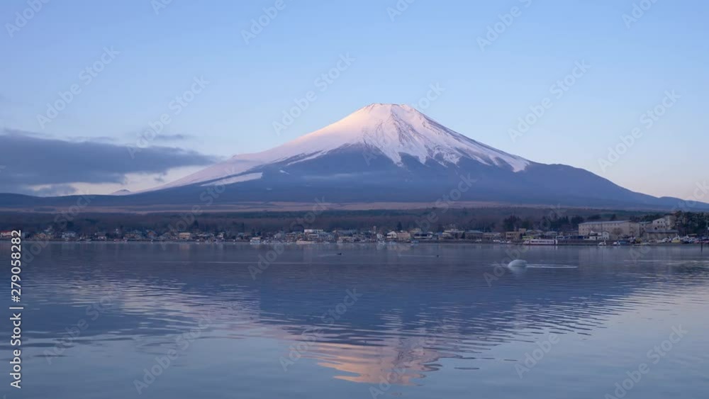 Amazing landscape of Fuji mount reflected in the lake water at early spring morning Amazing landscape of Fuji mount reflected in the lake water at early spring morning