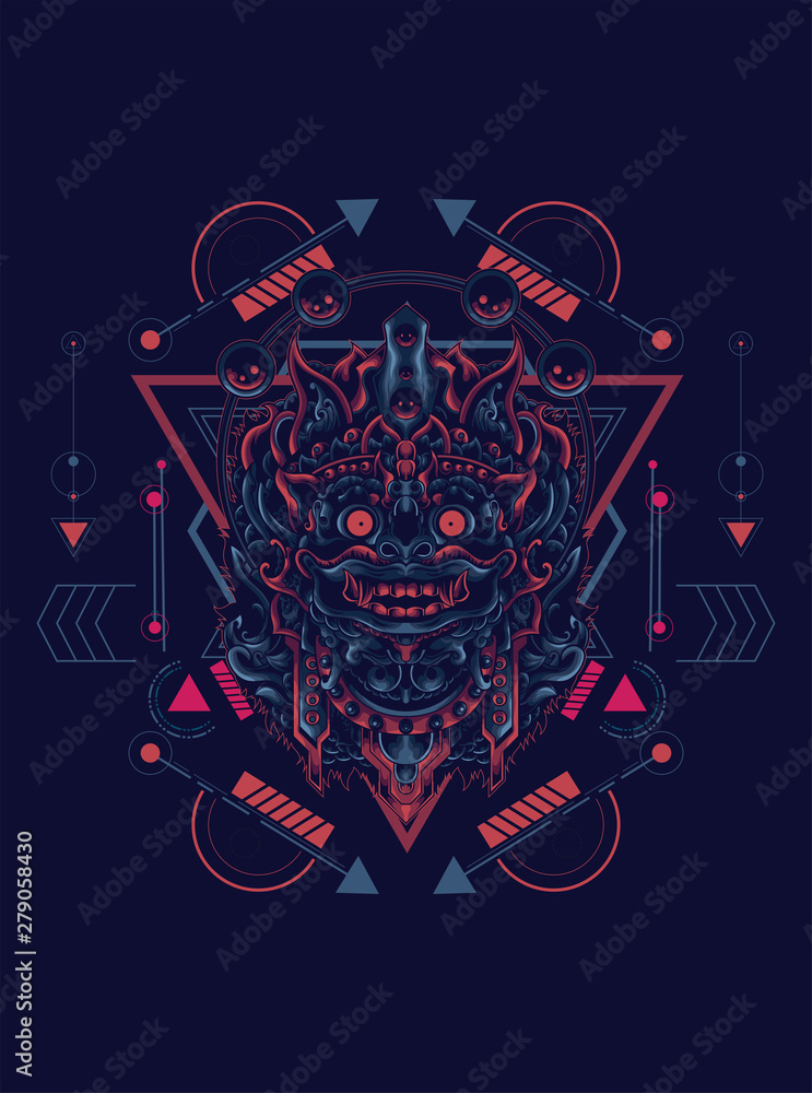 jatayu barong the culture mask from Balinese with sacred geometry pattern as the background jatayu barong the culture mask from Balinese with sacred geometry pattern as the background