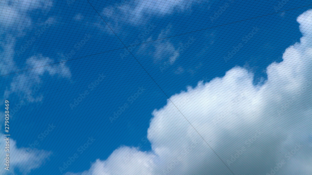 Nets to block the football field to prevent the ball from missing the sky background. Nets to block the football field to prevent the ball from missing the sky background.