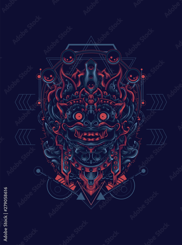 jatayu barong the culture mask from Balinese with sacred geometry pattern as the background jatayu barong the culture mask from Balinese with sacred geometry pattern as the background