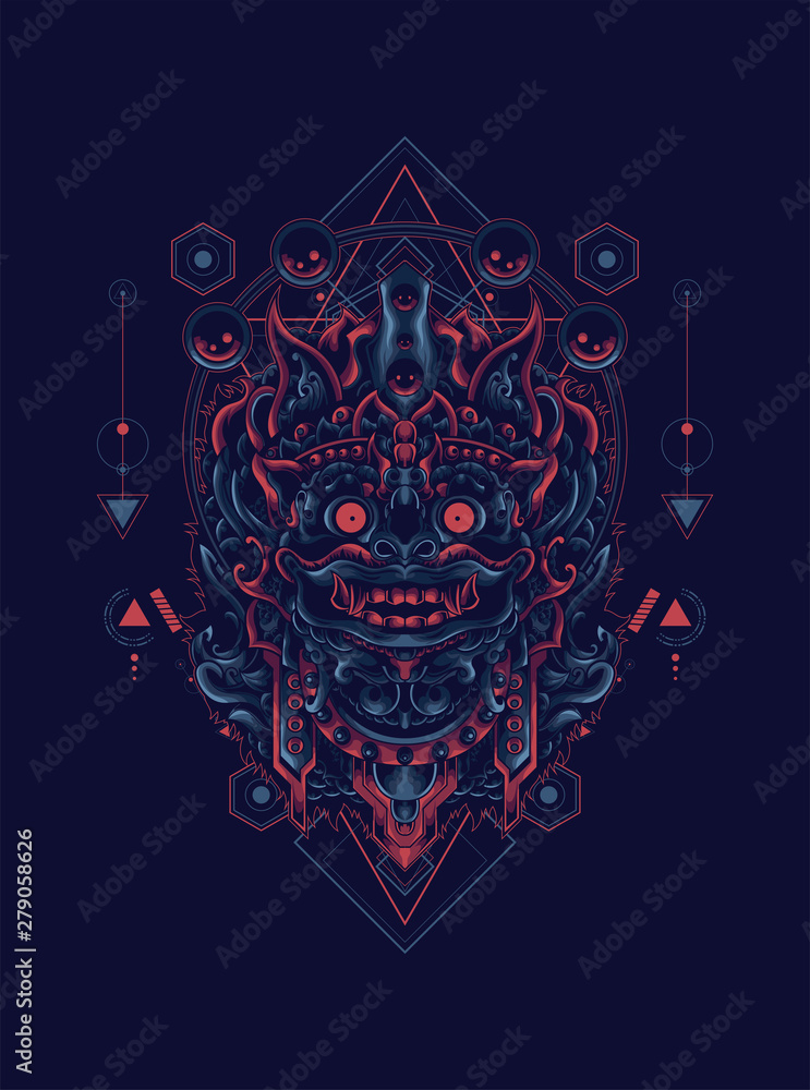 jatayu barong the culture mask from Balinese with sacred geometry pattern as the background jatayu barong the culture mask from Balinese with sacred geometry pattern as the background