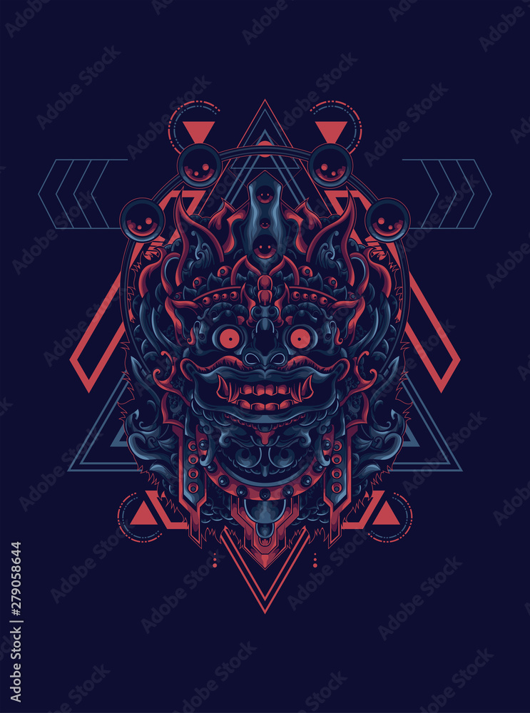 jatayu barong the culture mask from Balinese with sacred geometry pattern as the background jatayu barong the culture mask from Balinese with sacred geometry pattern as the background