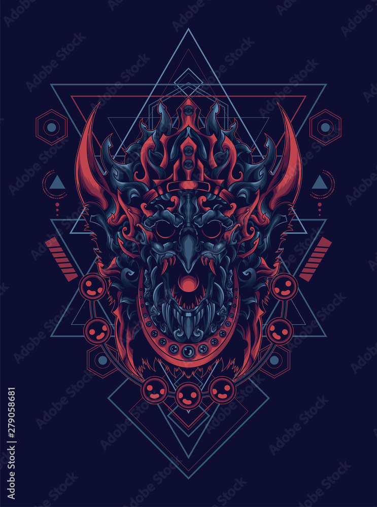 jatayu barong the culture mask from Balinese with sacred geometry pattern as the background jatayu barong the culture mask from Balinese with sacred geometry pattern as the background