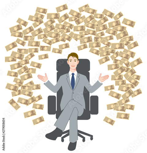 The young man who sits down on a chair and big money