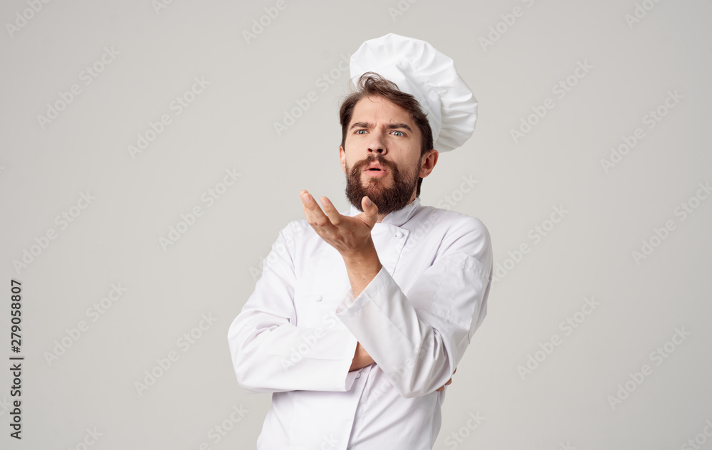 happy chef in white uniform and hat happy chef in white uniform and hat