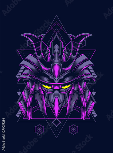 Mecha head with sacred geometry pattern as the background for any digital or apparel stuff