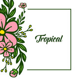 Banner of summer tropical with pink flower frames blossom. Vector