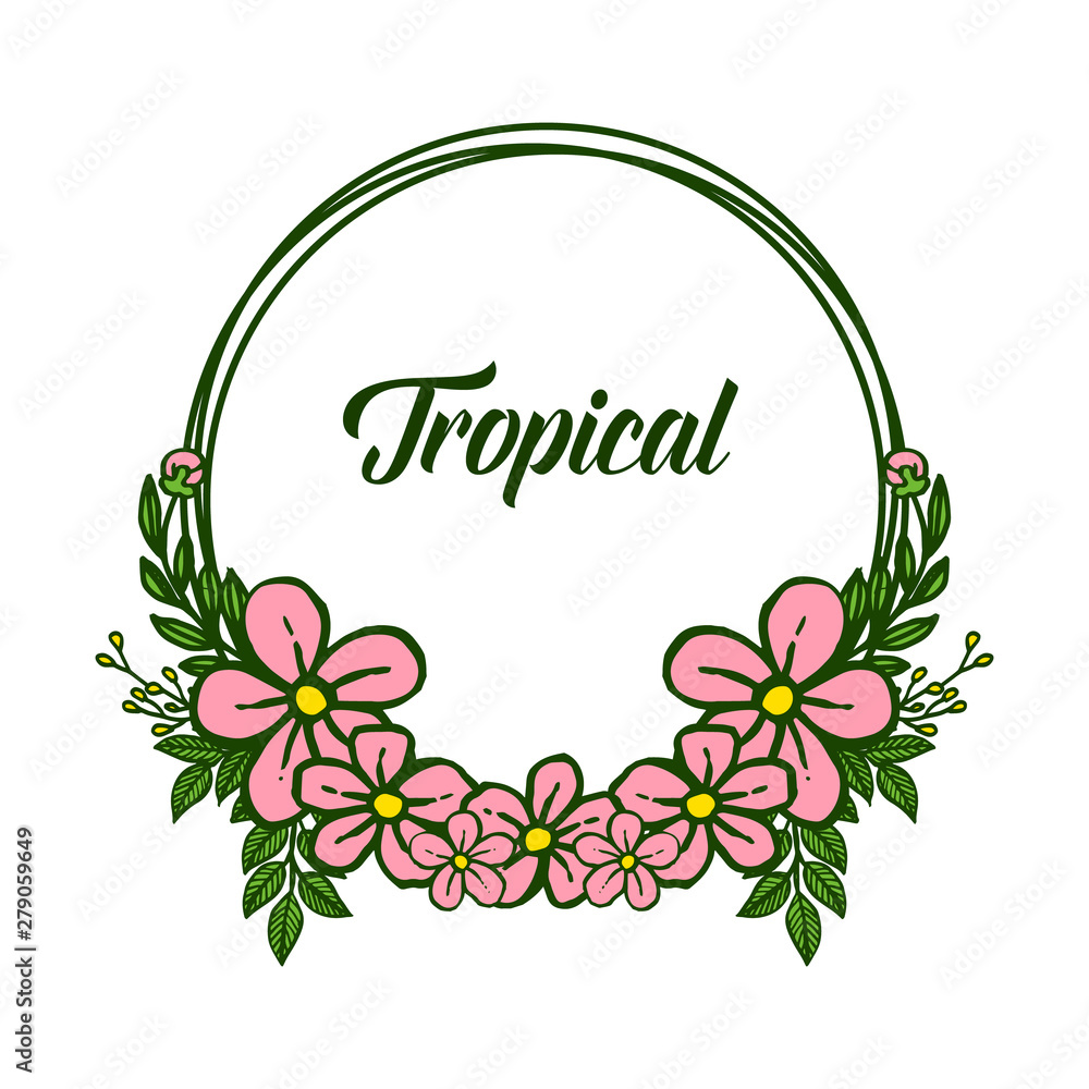Abstract leaf flower frame for poster tropical, on white backdrop. Vector