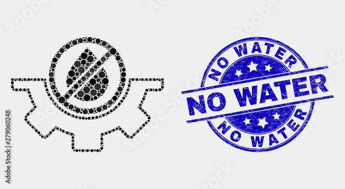 Dotted water service mosaic pictogram and No Water seal stamp. Blue vector round scratched seal with No Water message. Vector composition in flat style.