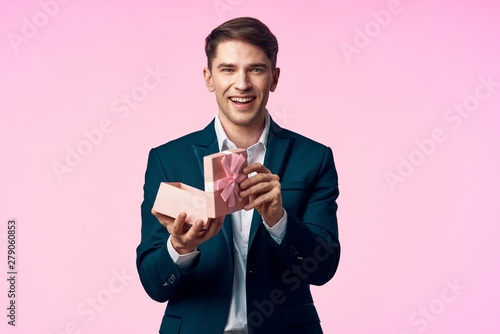 young man with blank card