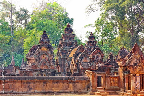  Banteay Srei Siem Reap Castle is one of the most beautiful castles in CAmbodia. Construction of pink sandstone Carved into patterns related to Hinduism, Brahminism photo