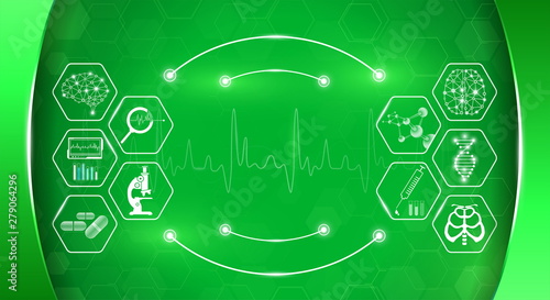 abstract background technology concept in green light,human body heal,technology modern medical science in future and global international medical with tests analysis clone DNA human