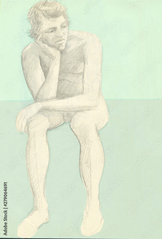 Naklejka premium Man sitting sketch