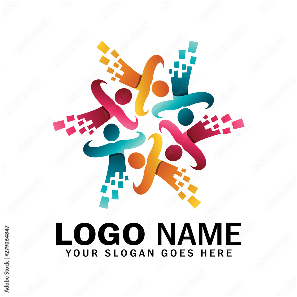 Obraz premium Fast people community logo, fast people symbol logo, human running vector icon template character, human speed and sport logo