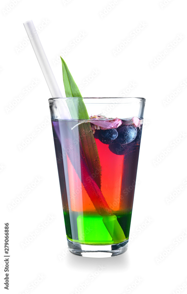 Glass of tasty summer cocktail on white background Glass of tasty summer cocktail on white background