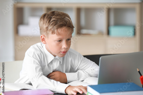 Cute little schoolboy with ...
