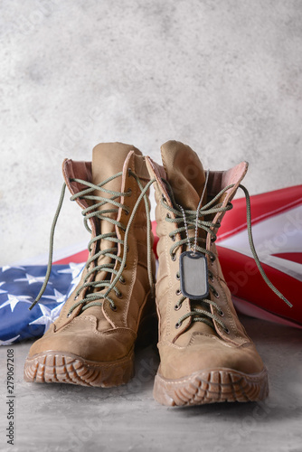 Military boots and USA flag...