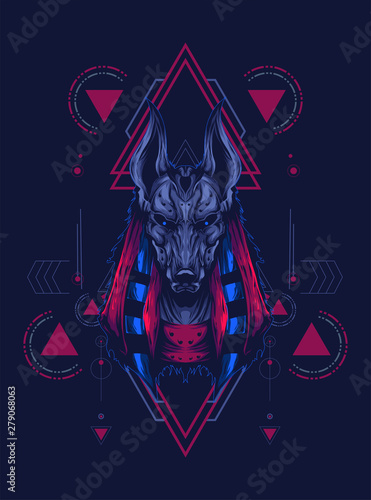 Obraz na plátně anubis head illustration with sacred geometry pattern as the background