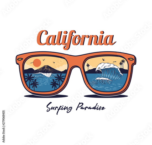 Sunglasses with summer ocean sea beach