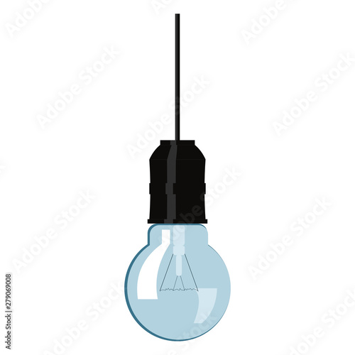 Incandescent bulb hanging from the ceiling. 