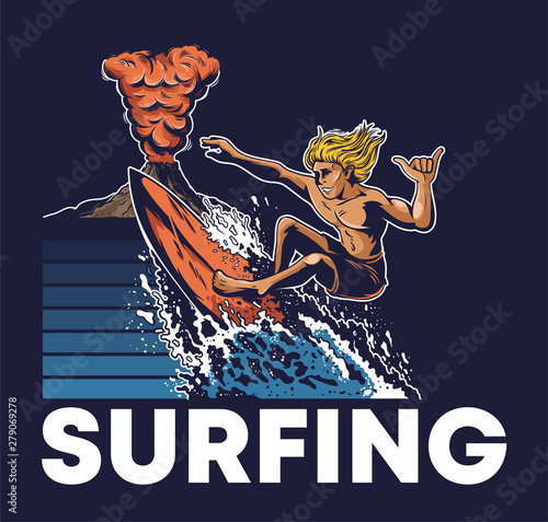 man extreme surfer riding on big ocean wave 