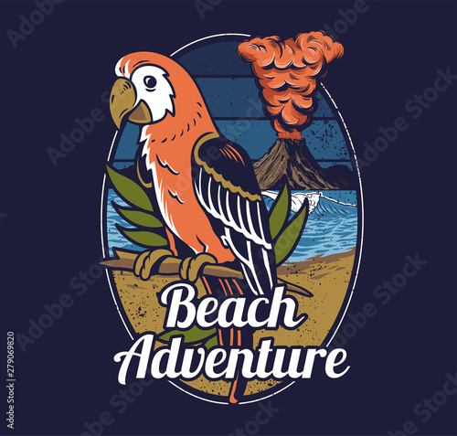 Red tropical exotic wild parrot bird