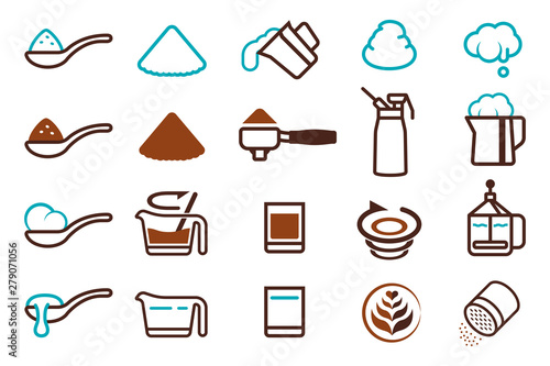 Basic equipment and ingredients for making coffee recipes.