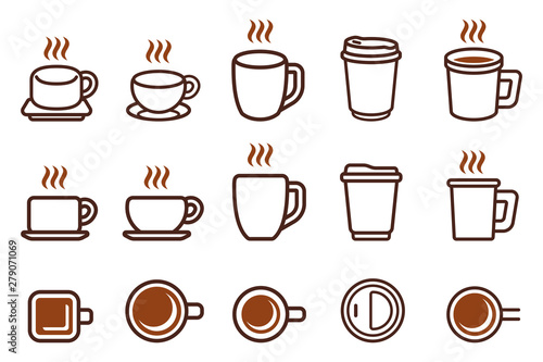 Various Views Of Hot Coffee Cup icon.