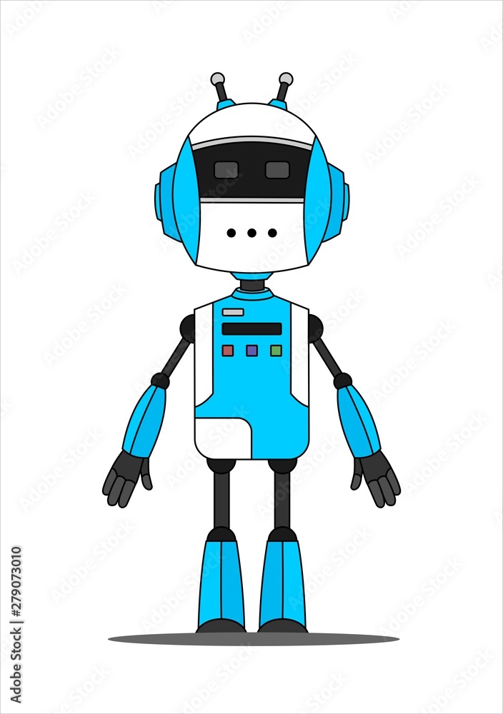 Fototapeta premium Blue Friendly Android Robot Character With Two Antennas.
