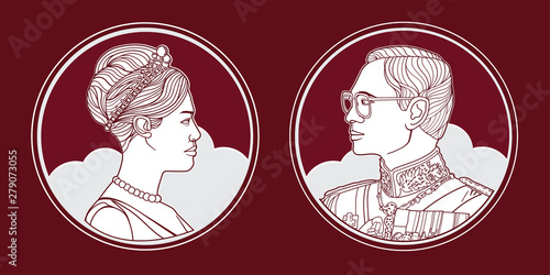 Portrait King and Queen of Thailand, vector