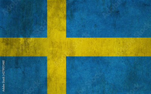 Obraz na plátně Flag of Sweden with a raw, worn style