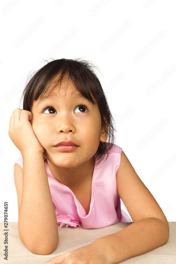 Asian girl thinking action. Portrait on white background. Asian girl thinking action. Portrait on white background.