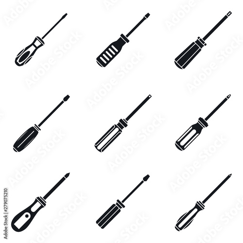 Screwdriver element icons set. Simple set of screwdriver element vector icons for web design on white background