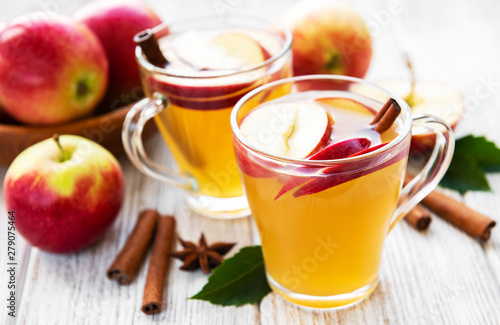 Apple cider with cinnamon sticks