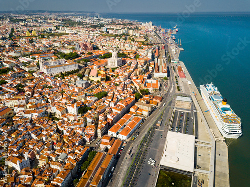 View of  Lisbon district with National Pantheon and coastline