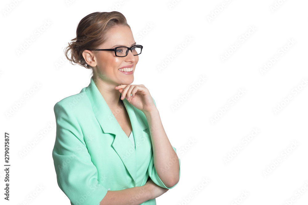 Portrait of beautiful young businesswoman posing on white background Portrait of beautiful young businesswoman posing on white background
