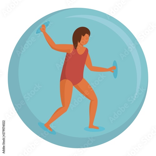 Woman in zorb ball icon. Flat illustration of woman in zorb ball vector icon for web design