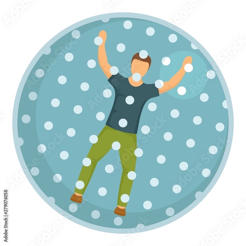 Boy in zorb icon. Flat illustration of boy in zorb vector icon for web design