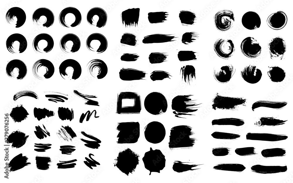 Korean, Chinese, Japanese ink brush strokes. Collection of Oriental design elements