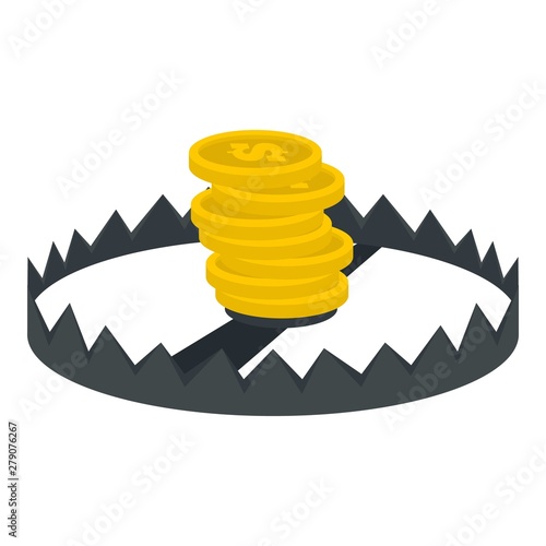 Gold coins trap icon. Flat illustration of gold coins trap vector icon for web design