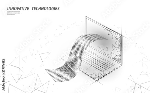 Digital bill 3D web banking concept. Polygonal point line online shopping ticket payment laptop. Financial electronic technology budget banner template vector illustration
