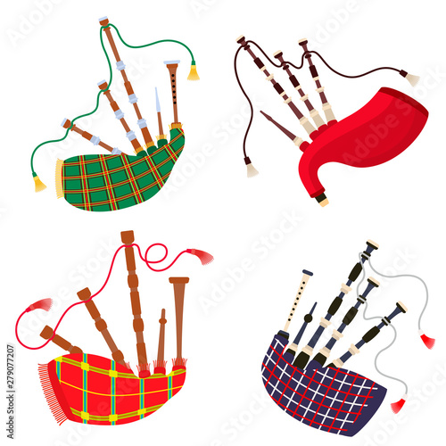 Bagpipes icons set. Flat set of bagpipes vector icons for web design