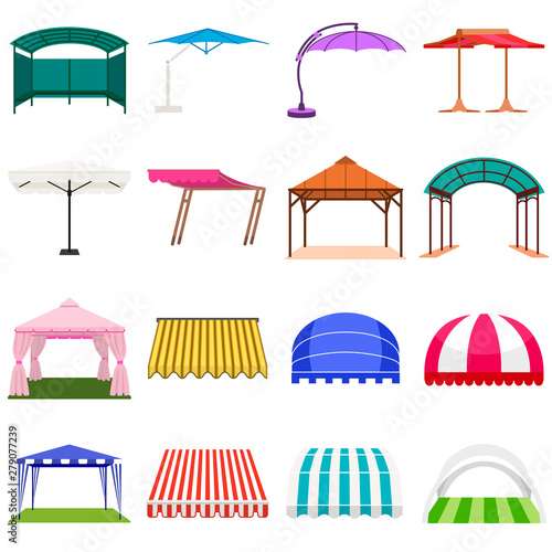 Canopy icons set. Flat set of canopy vector icons for web design