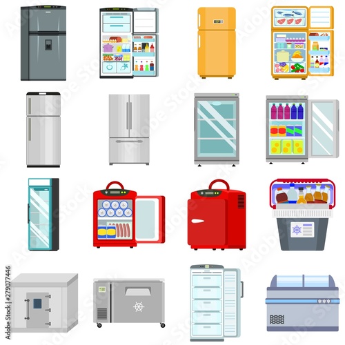 Freezer icons set. Flat set of freezer vector icons for web design