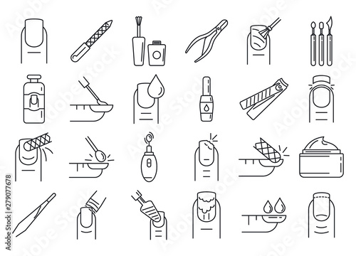 Nail manicure icons set. Outline set of nail manicure vector icons for web design isolated on white background