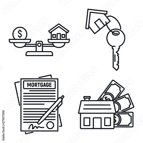 Mortgage approved icons set. Outline set of mortgage approved vector icons for web design isolated on white background