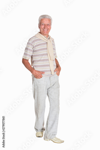 Portrait of successful senior man posing isolated on white background
